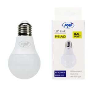 PNI A60 LED izzó, 8,5 W, 806 lm, 6500 W, E27 foglalat