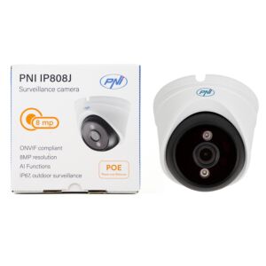 Videó megfigyelő kamera PNI IP808J, POE, 8MP, fekete fény, 2,8 mm-es lencse, kültéri használatra, fehér