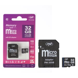 MicroSD PNI 32GB memóriakártya SD adapterrel, Class 10, 80 Mb/s, V30