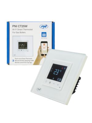 Intelligens termosztát PNI CT25W WiFi gáz központi fűtéshez, süllyesztett rögzítés, 16A, vezérlés a Tuya Sm alkalmazásból