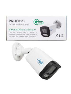 Videó megfigyelő kamera PNI IP515J POE, golyó 5MP, 2,8mm, kültéri használatra, kétirányú hang, fehér Képleírás