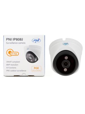 Videó megfigyelő kamera PNI IP808J, POE, 8MP, fekete fény, 2,8 mm-es lencse, kültéri használatra, fehér