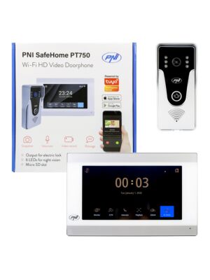 Intelligens videó kaputelefon PNI SafeHome PT750 WiFi HD, P2P, beltéri monitor, dedikált Tuya Smart alkalmazás, integráció