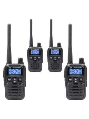 4 db hordozható rádióállomás készlete, PNI PMR R45 PRO 446MHz, 0,5W, 99 programozható csatorna, 16 PMR és 38 CTCSS és 104 DCS hang,