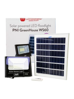 LED reflektor 50W PNI GreenHouse WS60 napelemmel, 12AH akkumulátorral és mozgásérzékelővel